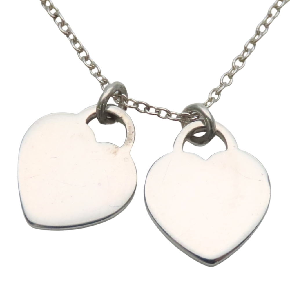 Tiffany & Co. Return to Double Heart Tag Necklace, Sterling Silver 925, Blue ... - Picture 4 of 10